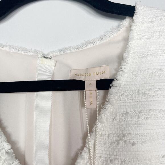 Rebecca Taylor 4 Snow Tweed V Neck Sleeveless Dress Striped Motif Cotton White - Picture 9 of 16